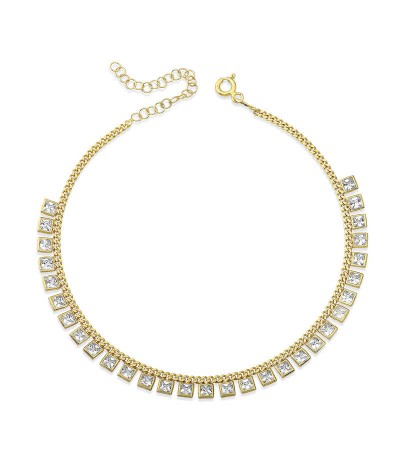 ​Gurmet Zincirli Kare Zirkon Taşlı Gold Halhal