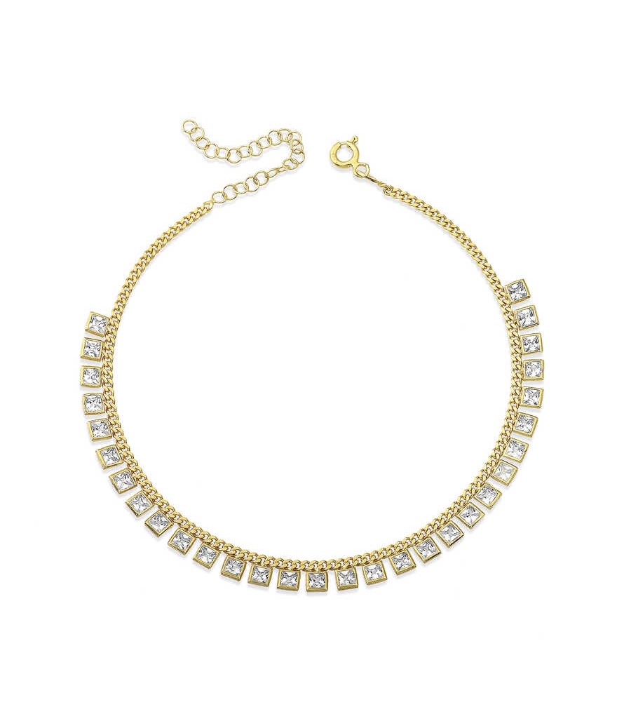 ​Gurmet Zincirli Kare Zirkon Taşlı Gold Halhal