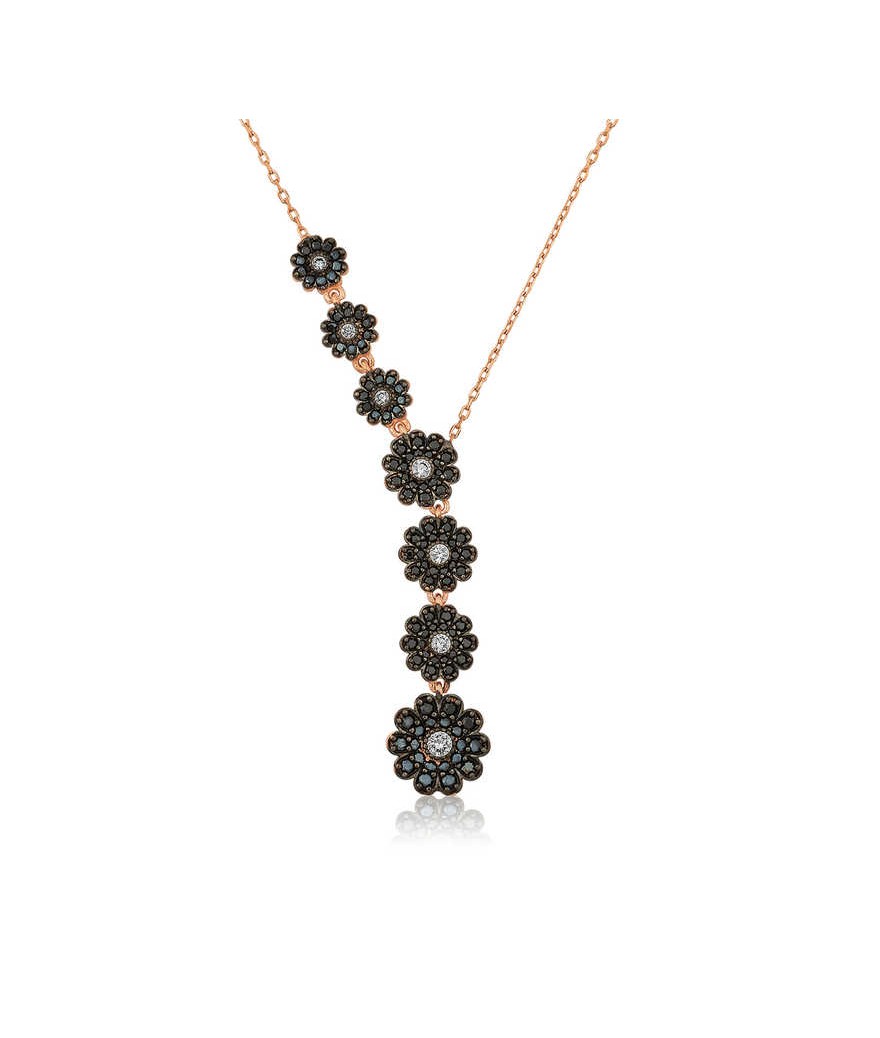 ​Gümüş Sıralı Çiçekler Kolye