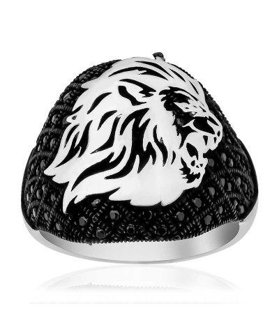 Gümüş Aslan Kafası Figürlü Erkek Yüzük