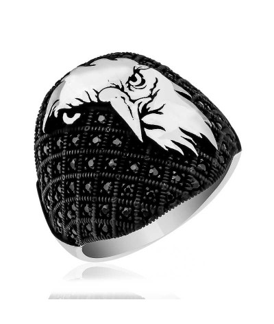 Gümüş Kartal Kafası Figürlü Erkek Yüzük
