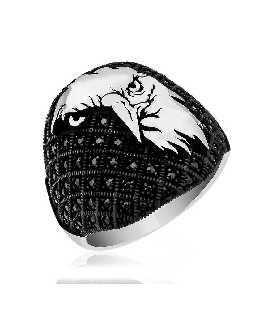 Gümüş Kartal Kafası Figürlü Erkek Yüzük