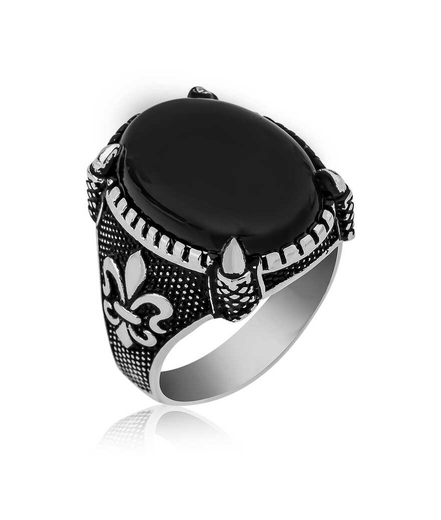 ​Gümüş Zambak Çiçeği Desenli Pençe Erkek Yüzük