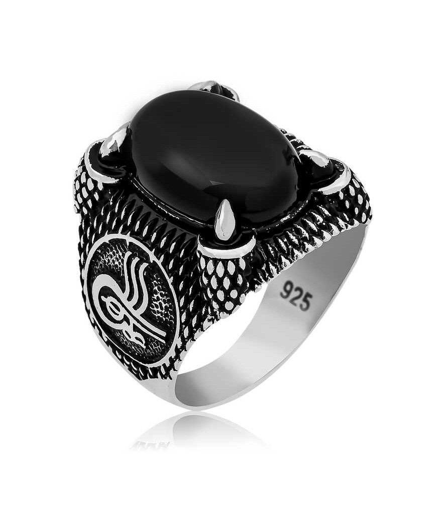 Gümüş Osmanlı Tuğra Armalı Pençe Erkek Yüzük