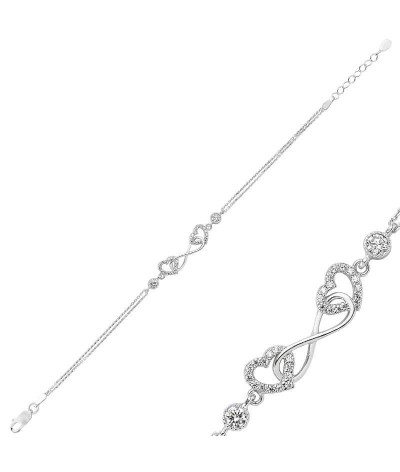 Gümüş Kalpli Sonsuzluk Bayan Bileklik