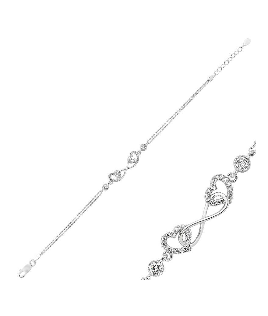 Gümüş Kalpli Sonsuzluk Bayan Bileklik
