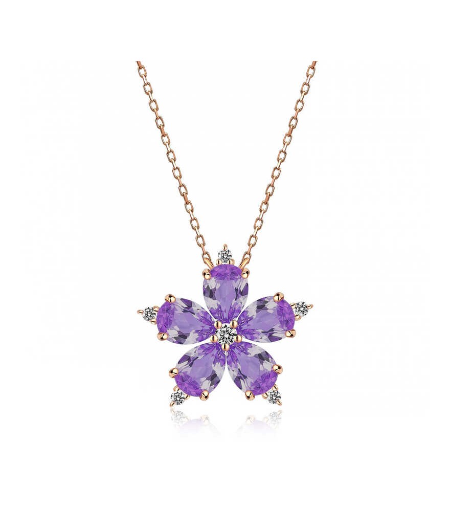 Gümüş Lila Kamelya Çiçeği Kolye