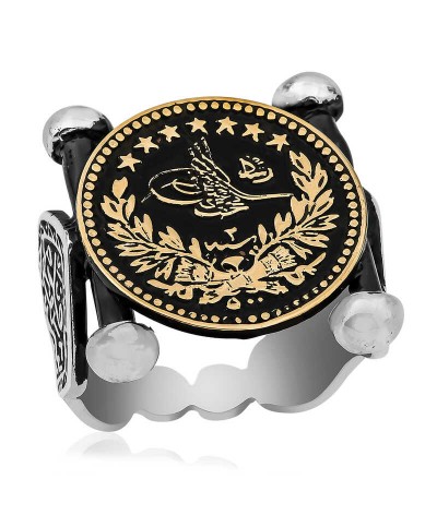 Gümüş Kadem-i Şerif Detaylı Osmanlı Arması Erkek Yüzük