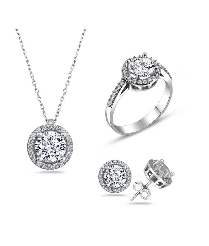 Gümüş Yuvarlak Montür Tek Taş Set