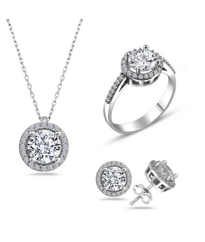 Gümüş Yuvarlak Montür Tek Taş Set