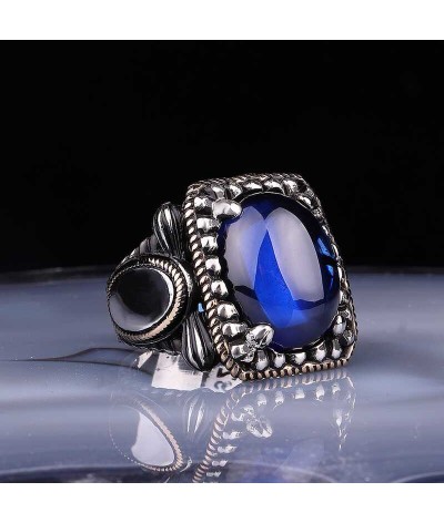 Gümüş Lacivert Zirkon Taşlı Kare Erkek Yüzük