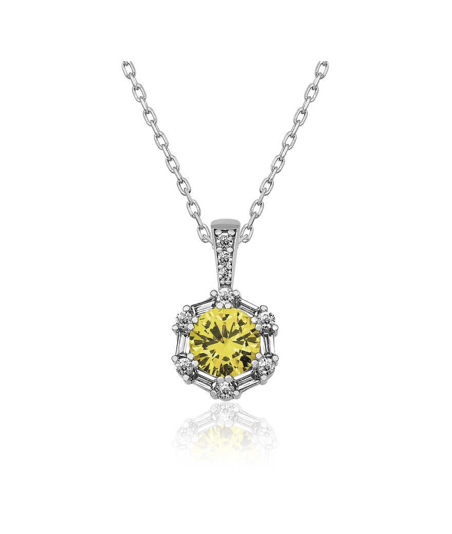 ​Gümüş Buğday Sarısı Baget Taşlı Bayan Kolye