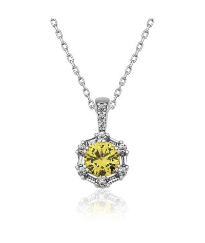 ​Gümüş Buğday Sarısı Baget Taşlı Bayan Kolye