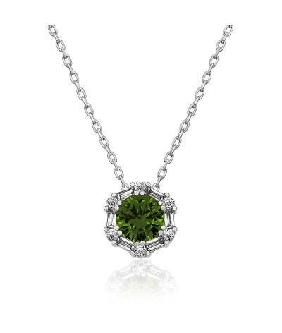 Gümüş Ceviz Yeşili Baget Taşlı Bayan Kolye