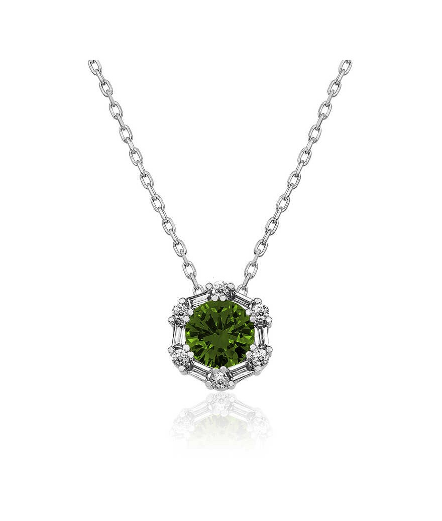 Gümüş Ceviz Yeşili Baget Taşlı Bayan Kolye