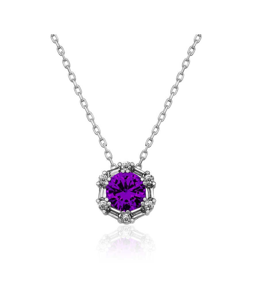 Gümüş Menekşe Moru Baget Taşlı Bayan Kolye