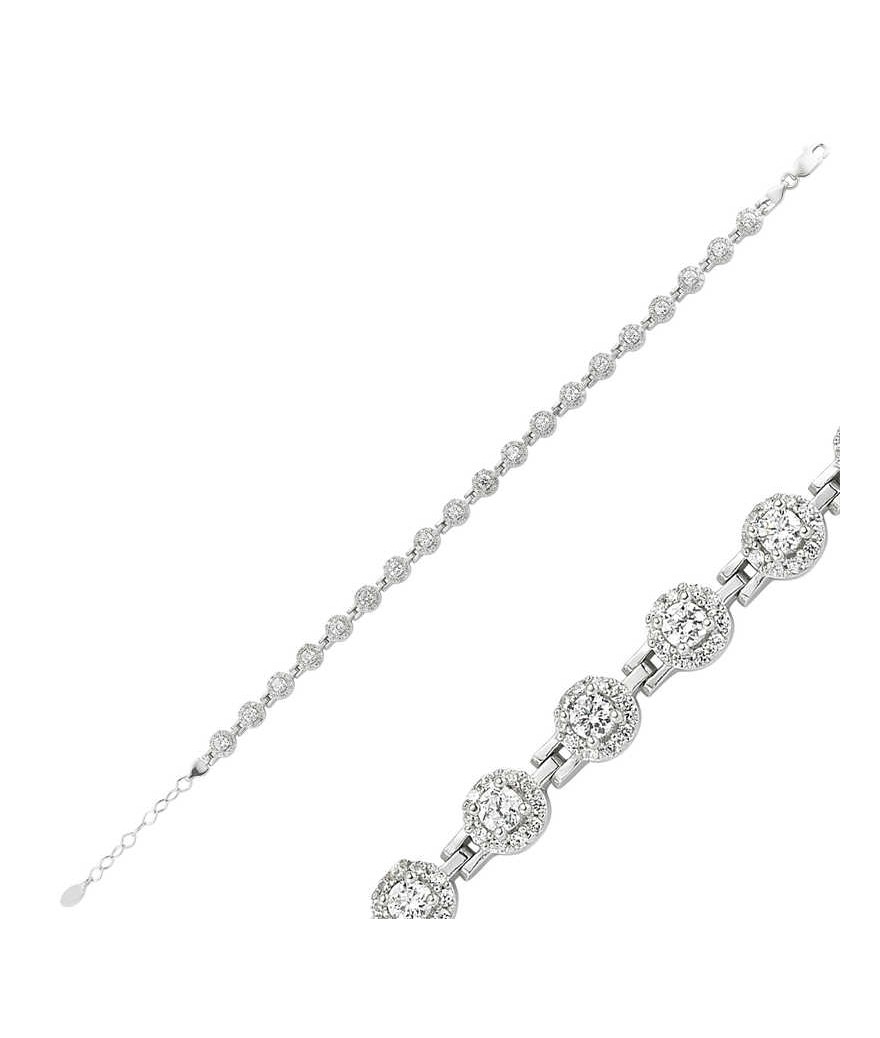 Gümüş Beyaz Taşlı Su Yolu Bayan Bileklik