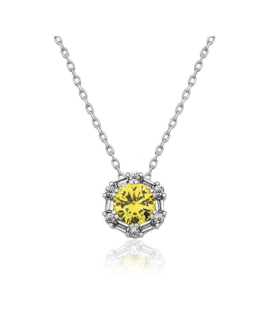 ​​Gümüş Buğday Sarısı Baget Taşlı Bayan Kolye