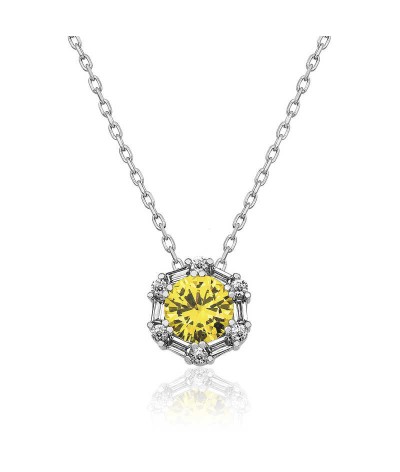 ​​Gümüş Buğday Sarısı Baget Taşlı Bayan Kolye