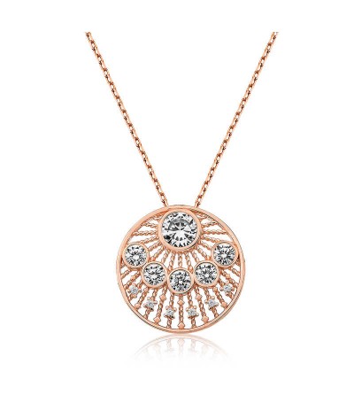 Gümüş Etnik Desenli Rose Bayan Kolye