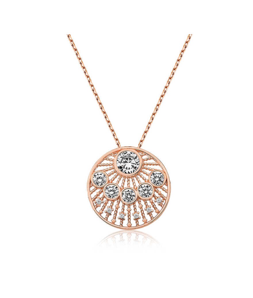 Gümüş Etnik Desenli Rose Bayan Kolye