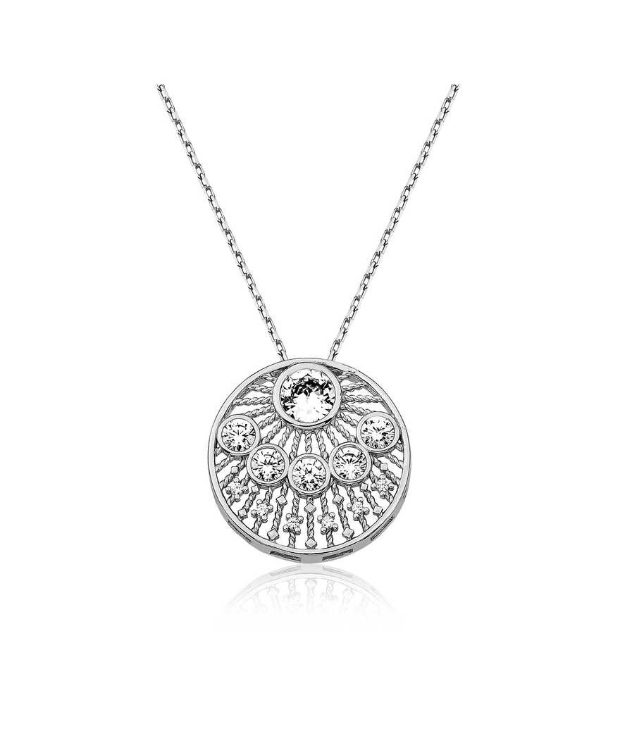 Gümüş Etnik Desenli Bayan Kolye