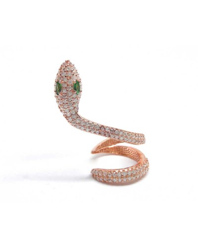 Gümüş Yeşil Gözlü Tek Kıkırdak Yılan Küpe