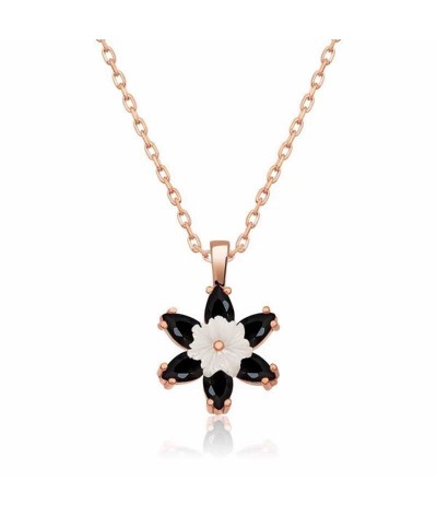 Gümüş Siyah Lotus Çiçeği Kolye