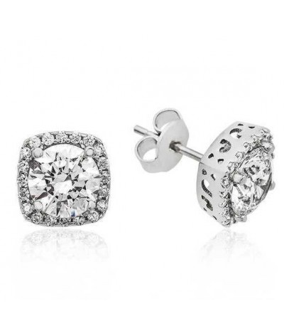 Gümüş Kare Montür Pırlanta Modeli Küpe