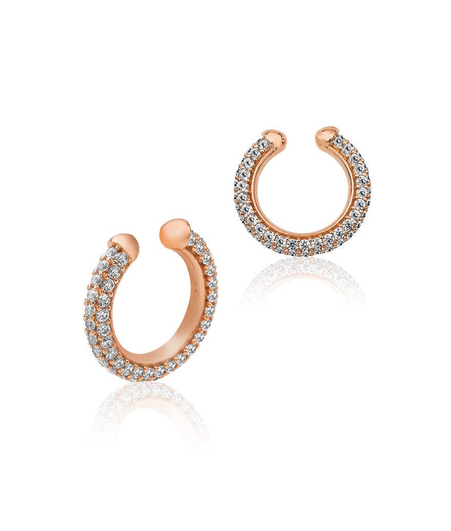 ​Gümüş Rose Taşlı Halka Kıkırdak Küpe