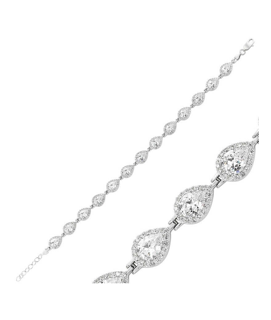 Gümüş Beyaz Taşlı Su Yolu Bayan Bileklik