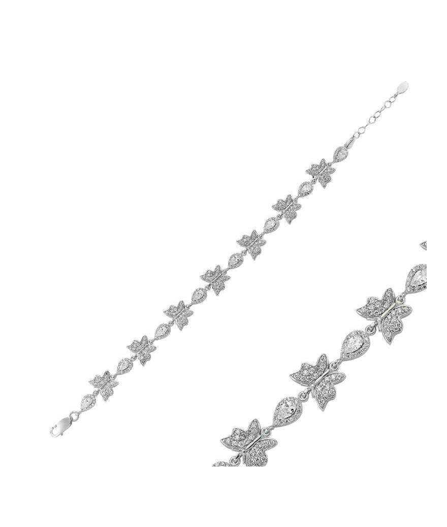 Gümüş Damla Taşlı Kelebek Bileklik