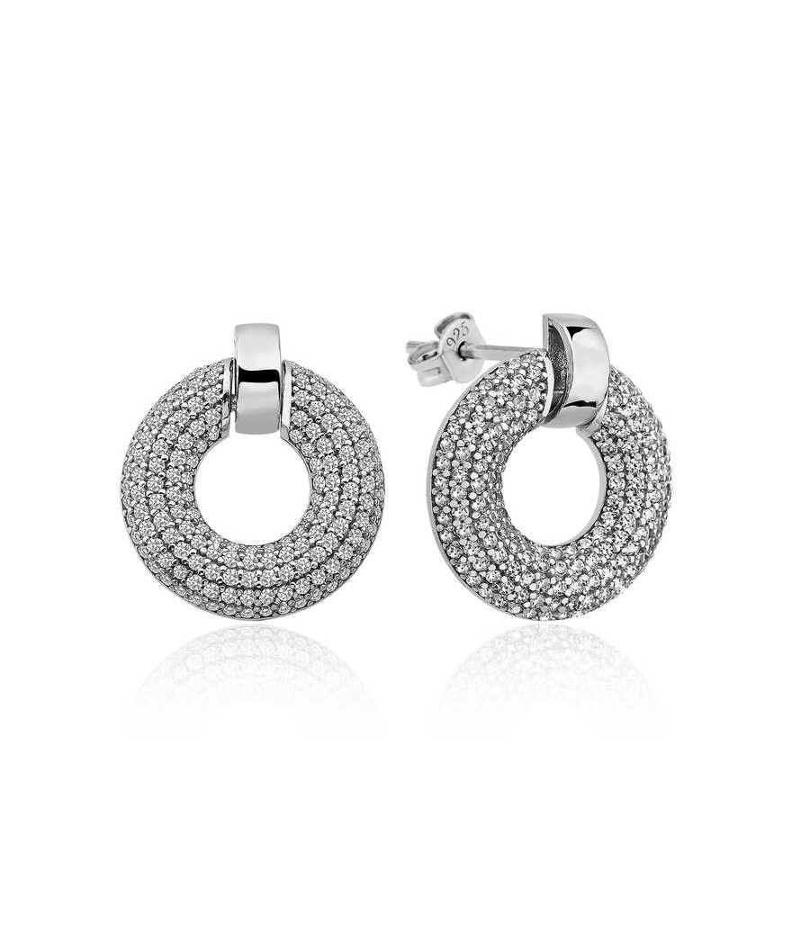 ​Gümüş Çok Taşlı Daire Bayan Küpe