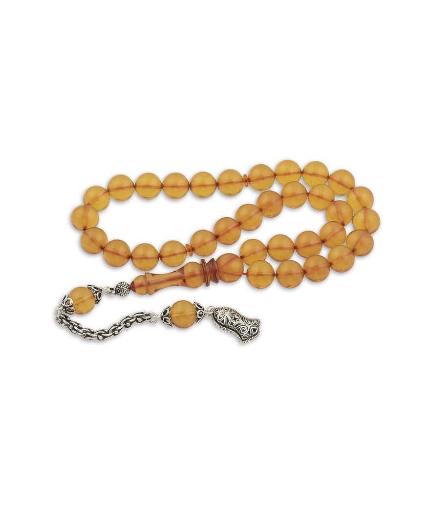 Gümüş Püskül Sarı Küre Ateş Kehribar Tesbih