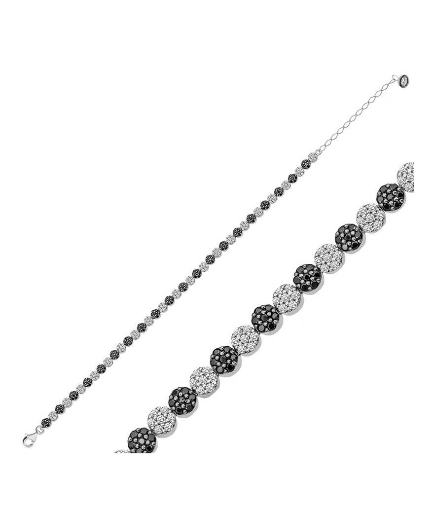 ​Gümüş Siyah Beyaz Su Yolu Bayan Bileklik