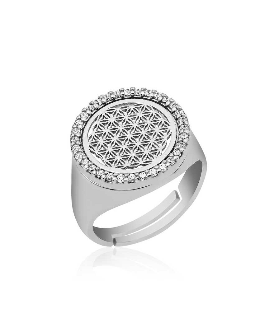 Gümüş Oval Yaşam Çiçeği Yüzük