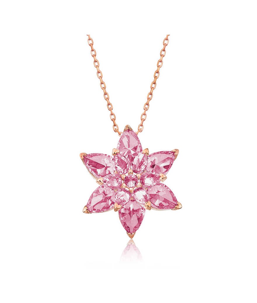 Gümüş Pembe Lotus Çiçeği Kolye