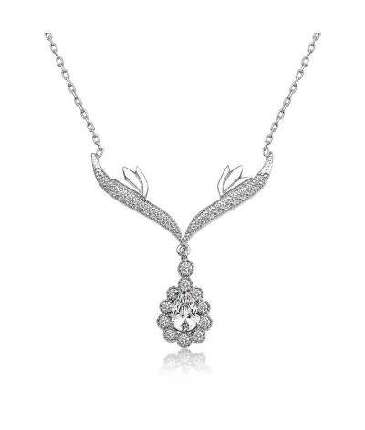 Gümüş Beyaz Taşlı Madalyon  Bayan Kolye