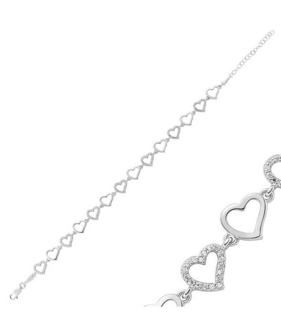 Gümüş Kalpli Bayan Bileklik