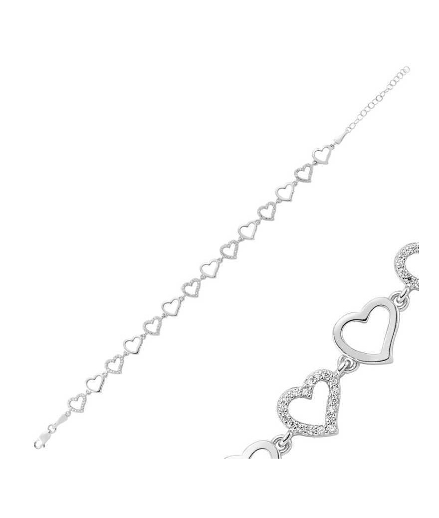 Gümüş Kalpli Bayan Bileklik