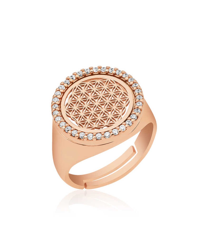 Gümüş Rose Oval Yaşam Çiçeği Yüzük