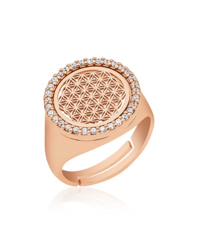 Gümüş Rose Oval Yaşam Çiçeği Yüzük