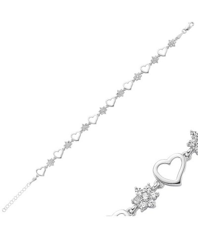 Gümüş Çiçek Kalp Bayan Bileklik