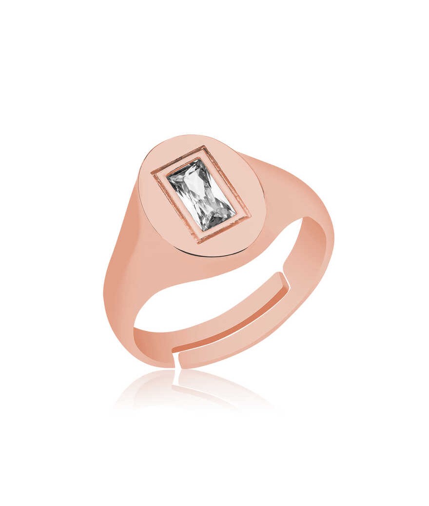 ​Gümüş Ayarlanabilir Rose Baget Taşlı Şovalye Yüzük