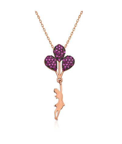 Gümüş Kırmızı Balonlu Kız Kolye