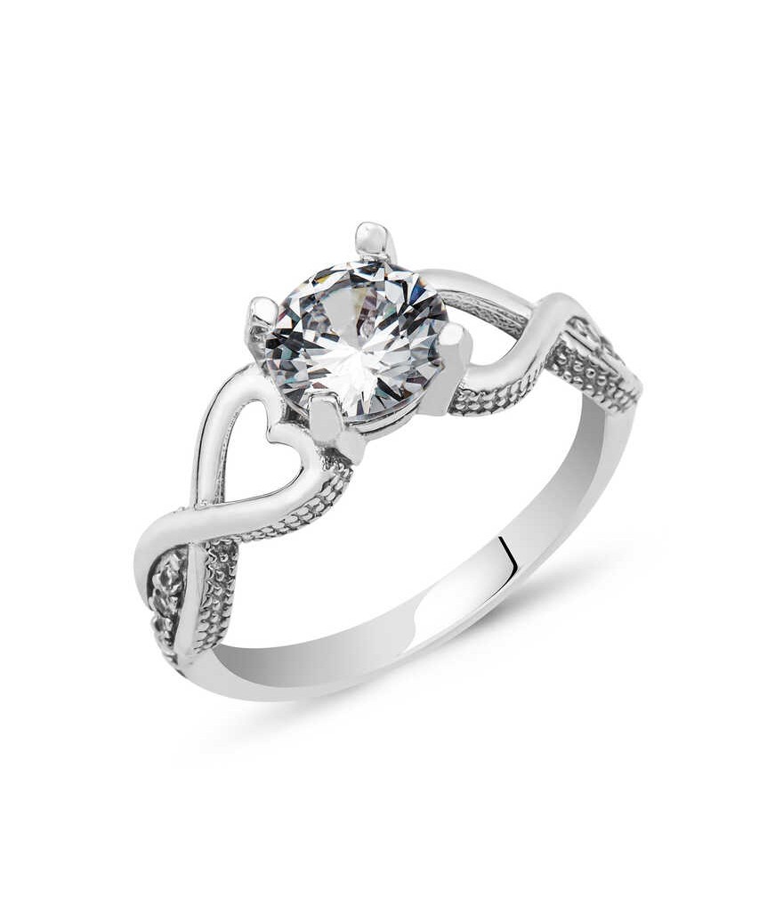 Gümüş Tek Taş Sonsuz Kalp Yüzük