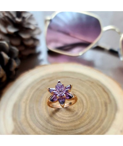 Gümüş Mor Lotus Çiçeği Yüzük