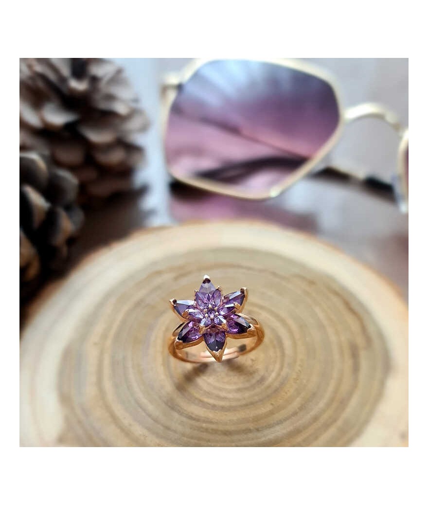 Gümüş Mor Lotus Çiçeği Yüzük