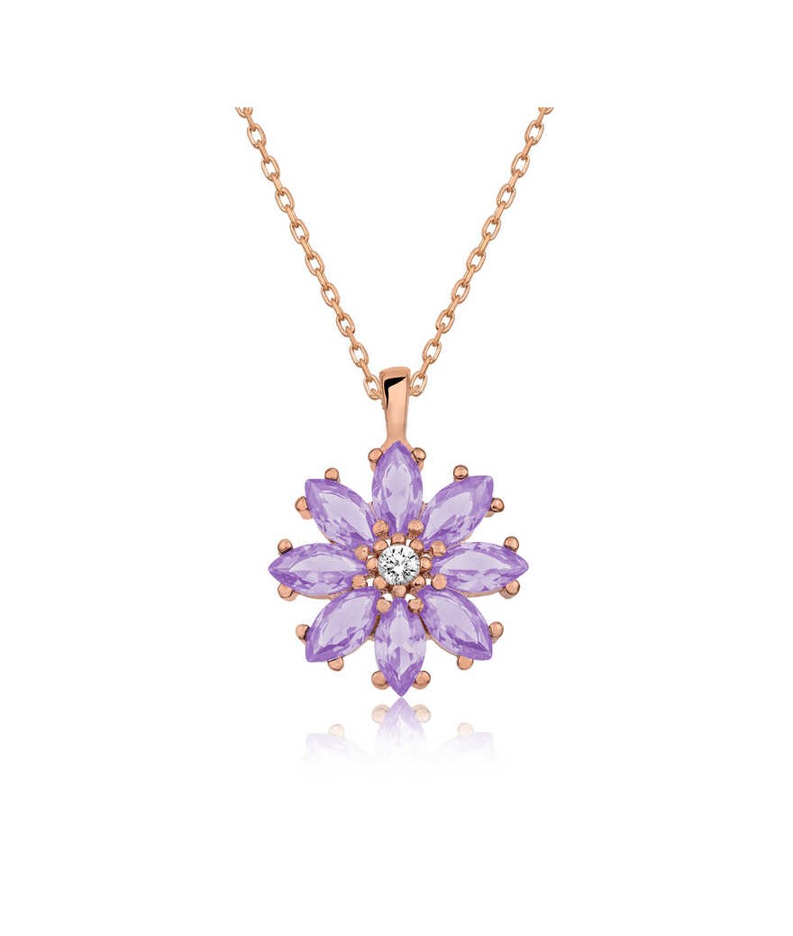 Gümüş Lila Çiçek Kolye