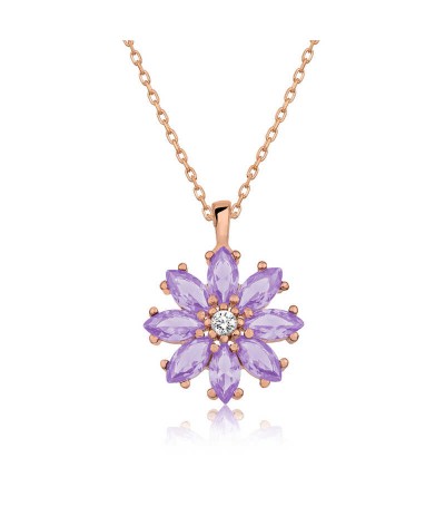 Gümüş Lila Çiçek Kolye